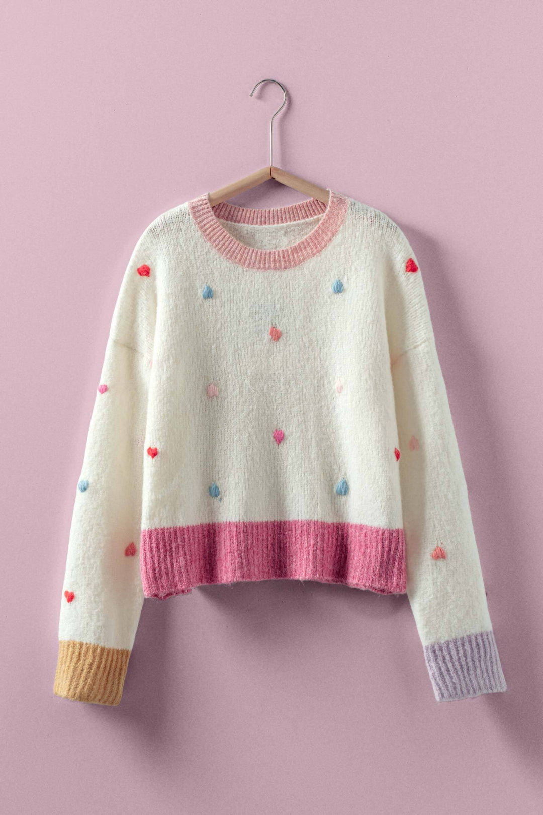 heart stitch knit sweater - ivory