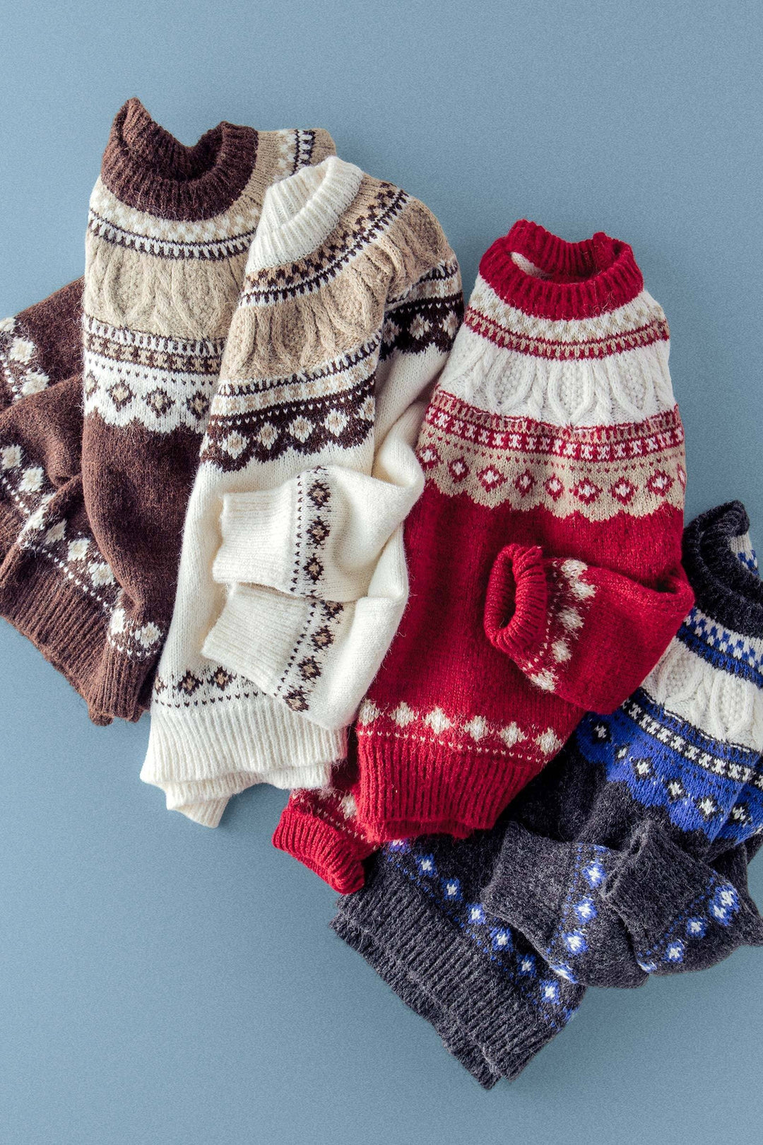 classic nordic pattern wool crewneck sweater - default