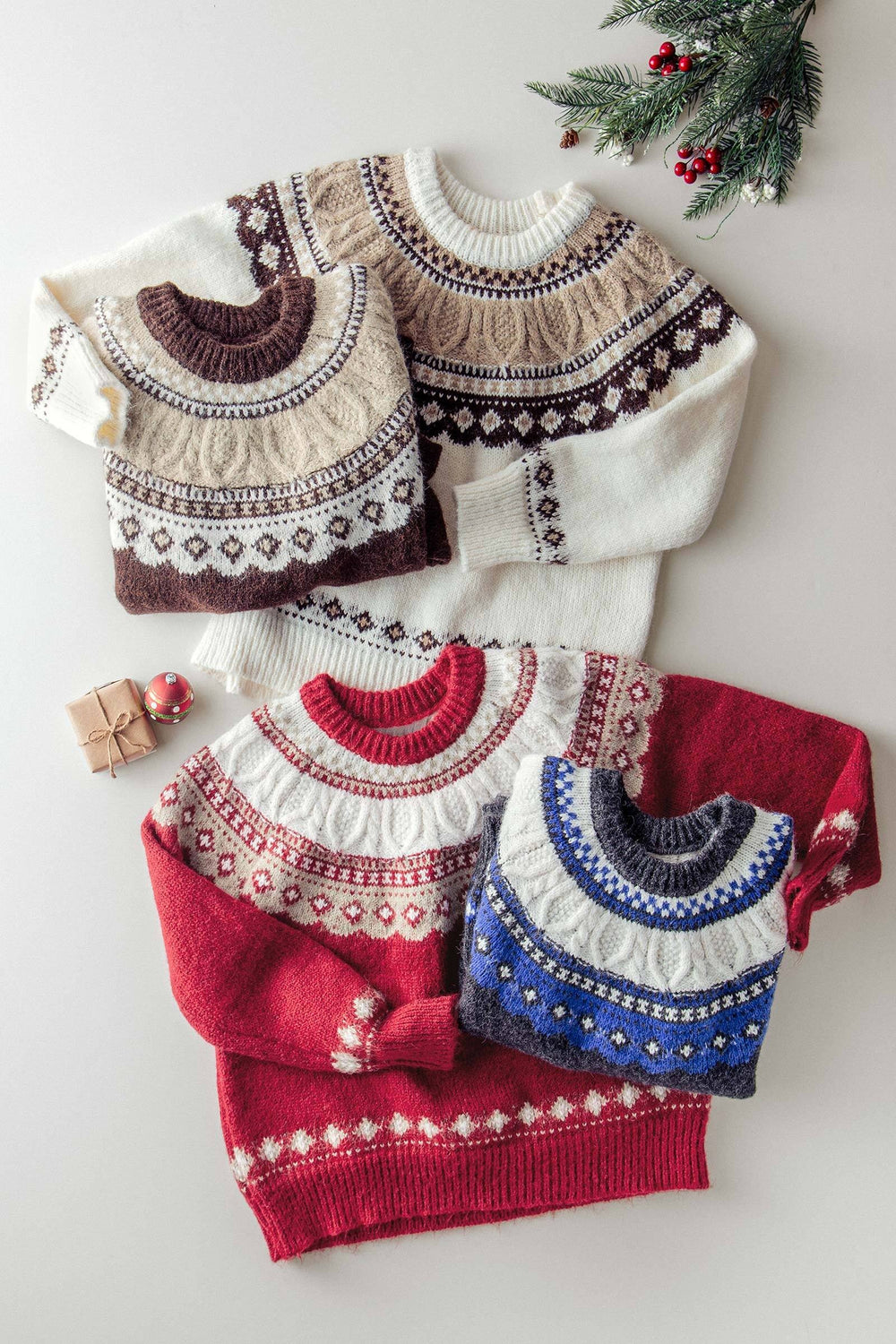 classic nordic pattern wool crewneck sweater - default (additional view)