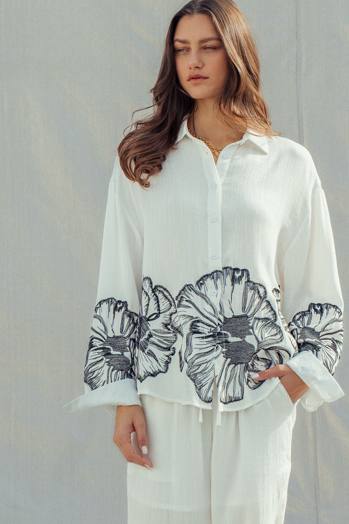 botanical sketch button down - white (additional view)