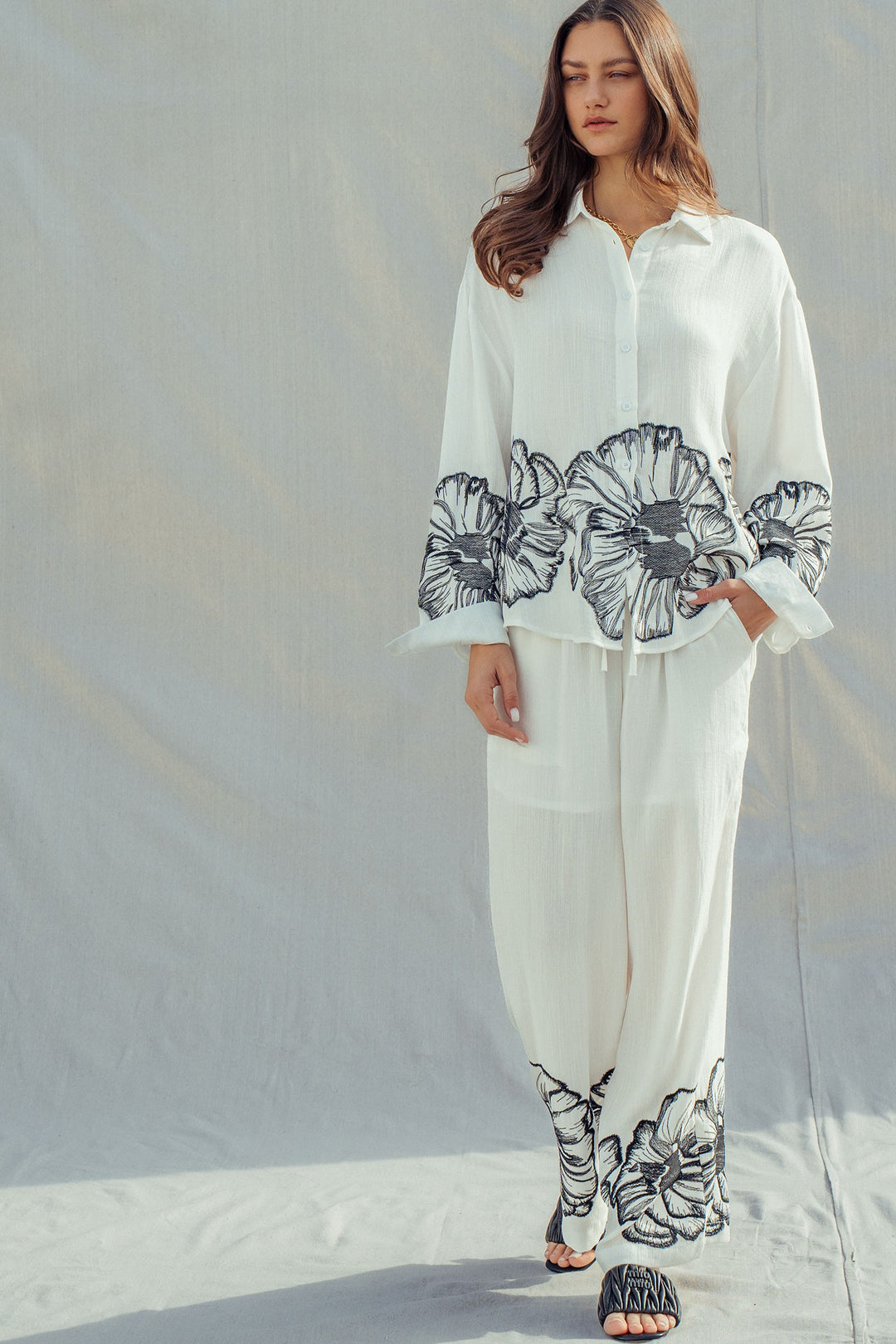 botanical sketch button down - white (additional view)