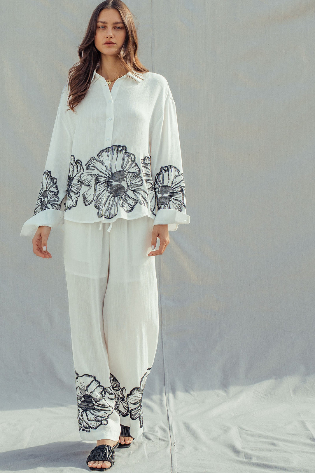 botanical sketch button down - white (additional view)