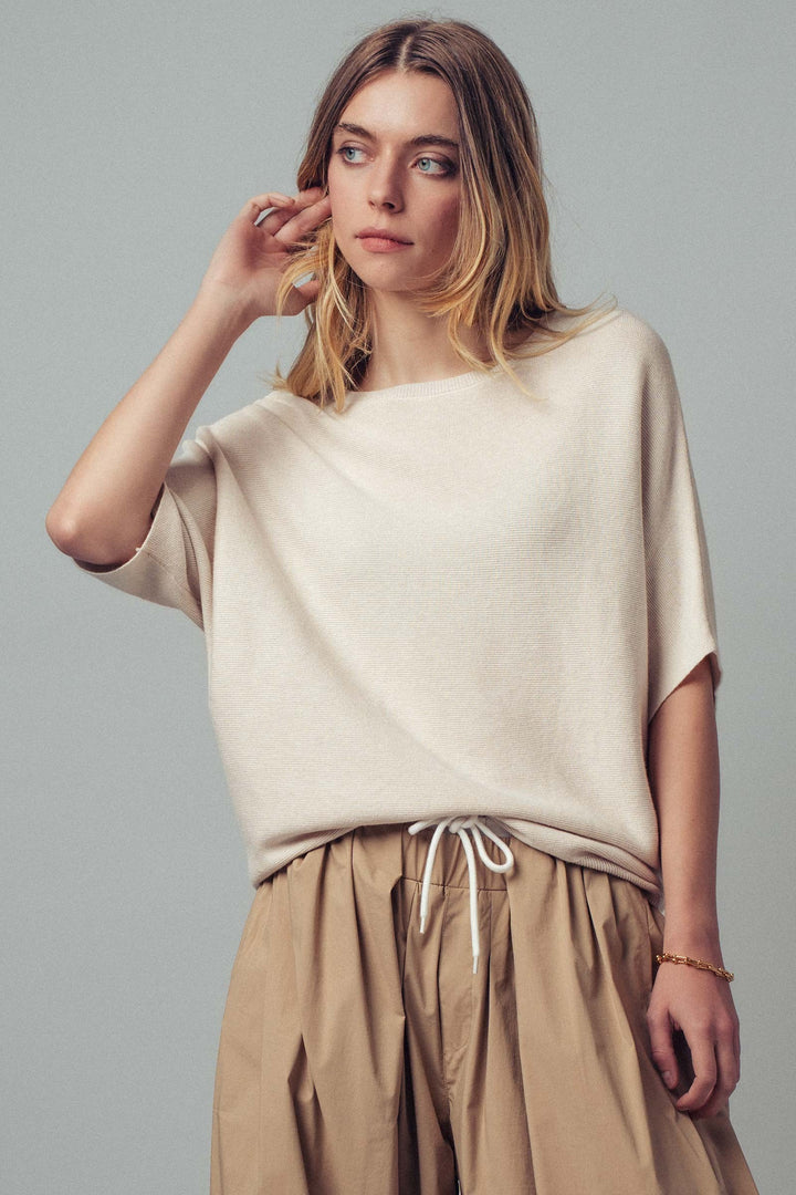 dolman short sleeve knit top - natural (additional view)