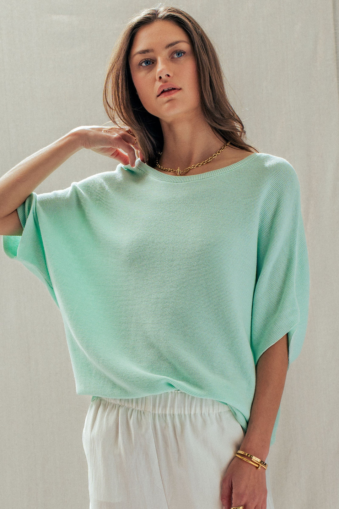 dolman short sleeve knit top - mint (additional view)
