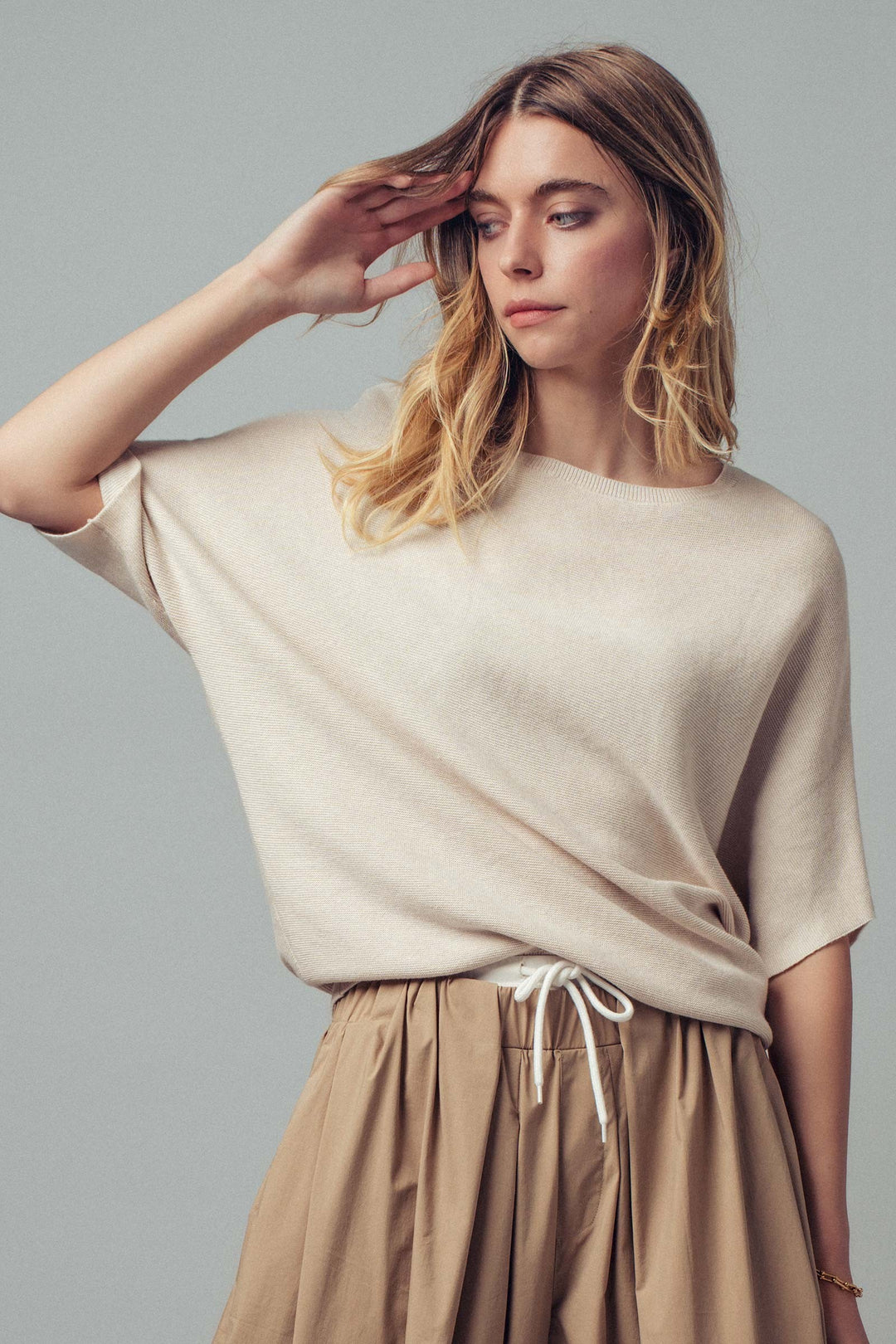 dolman short sleeve knit top - natural