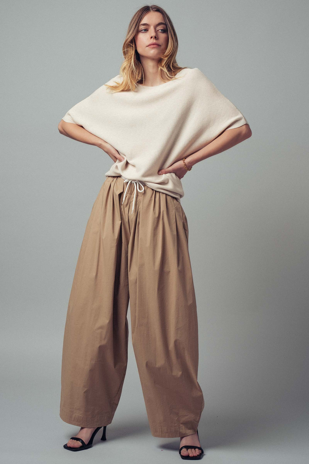 dolman short sleeve knit top - natural (additional view)