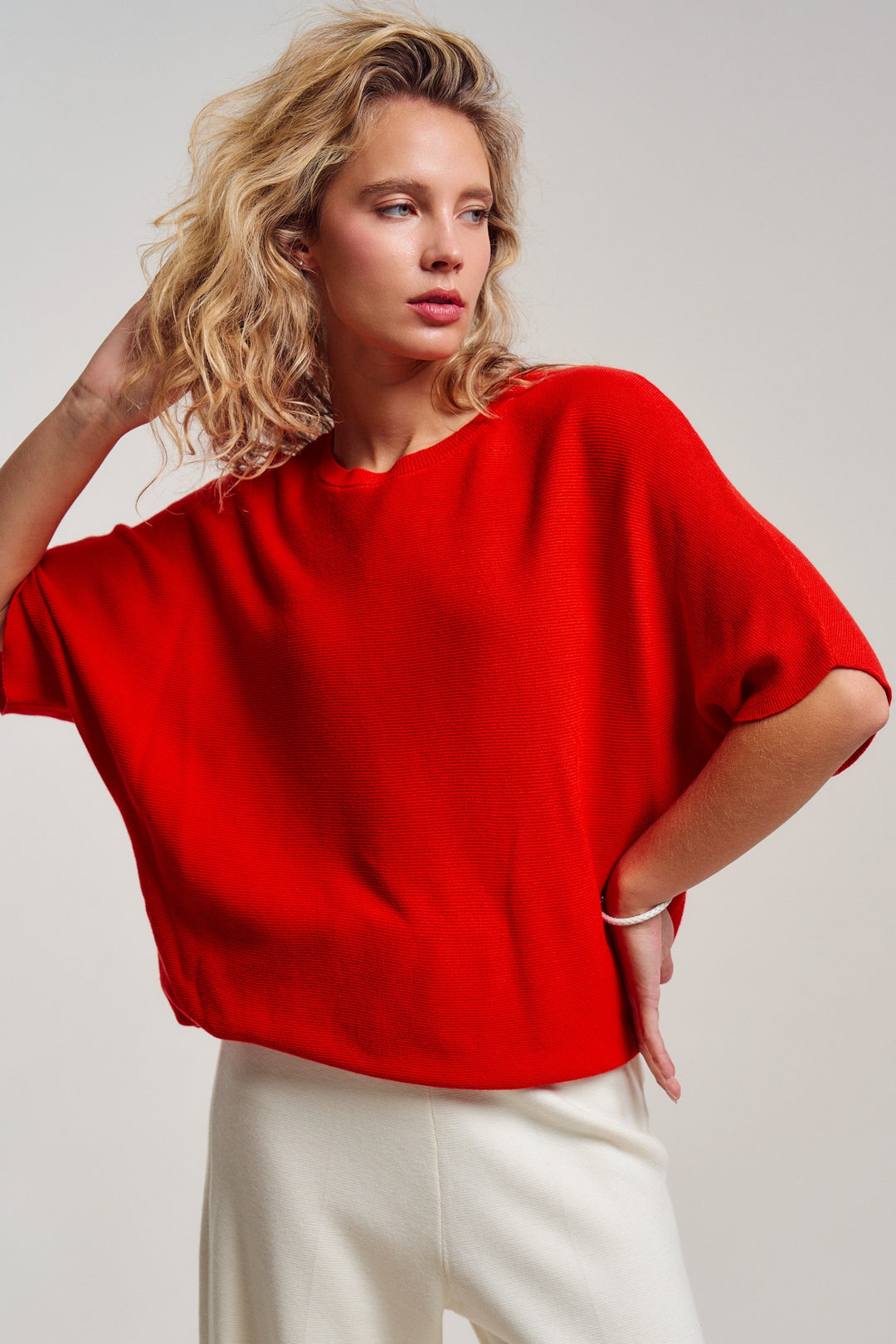 dolman short sleeve knit top - red (additional view)