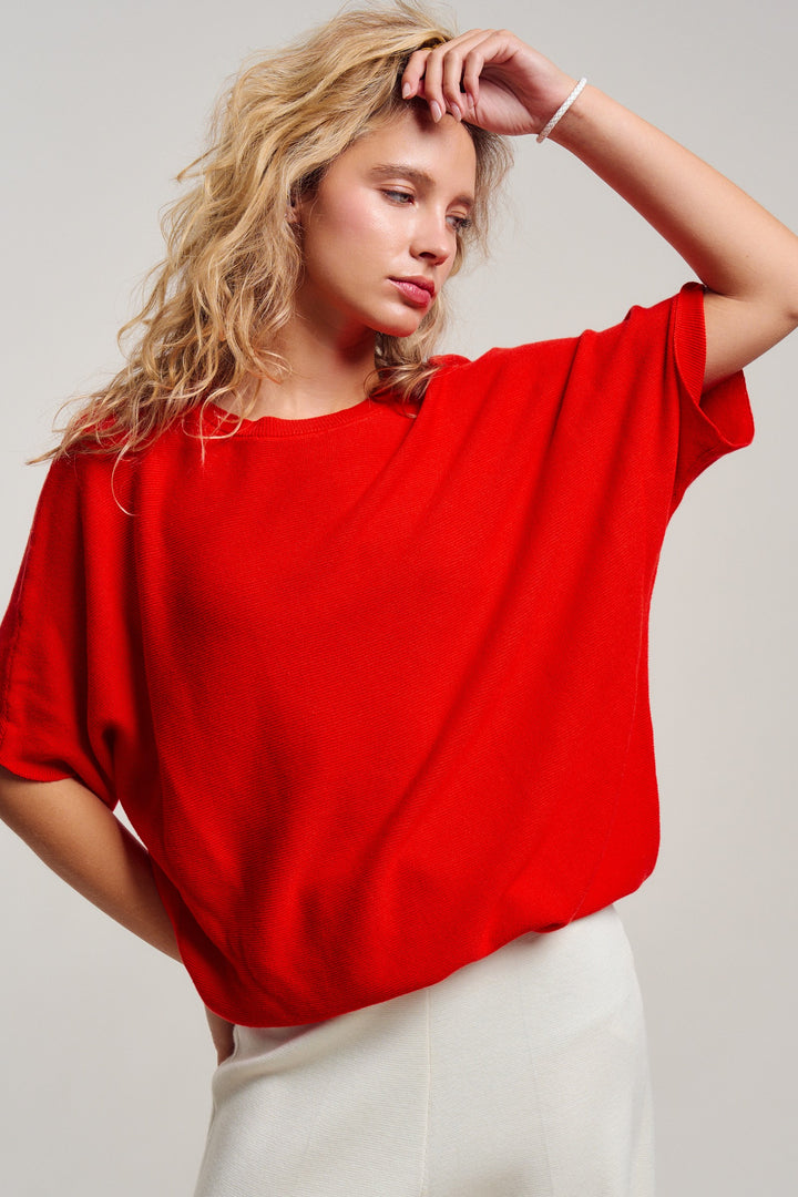 dolman short sleeve knit top - red (additional view)