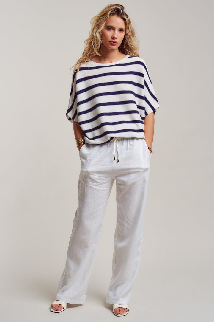 dolman short sleeve knit top - white navy (additional view)