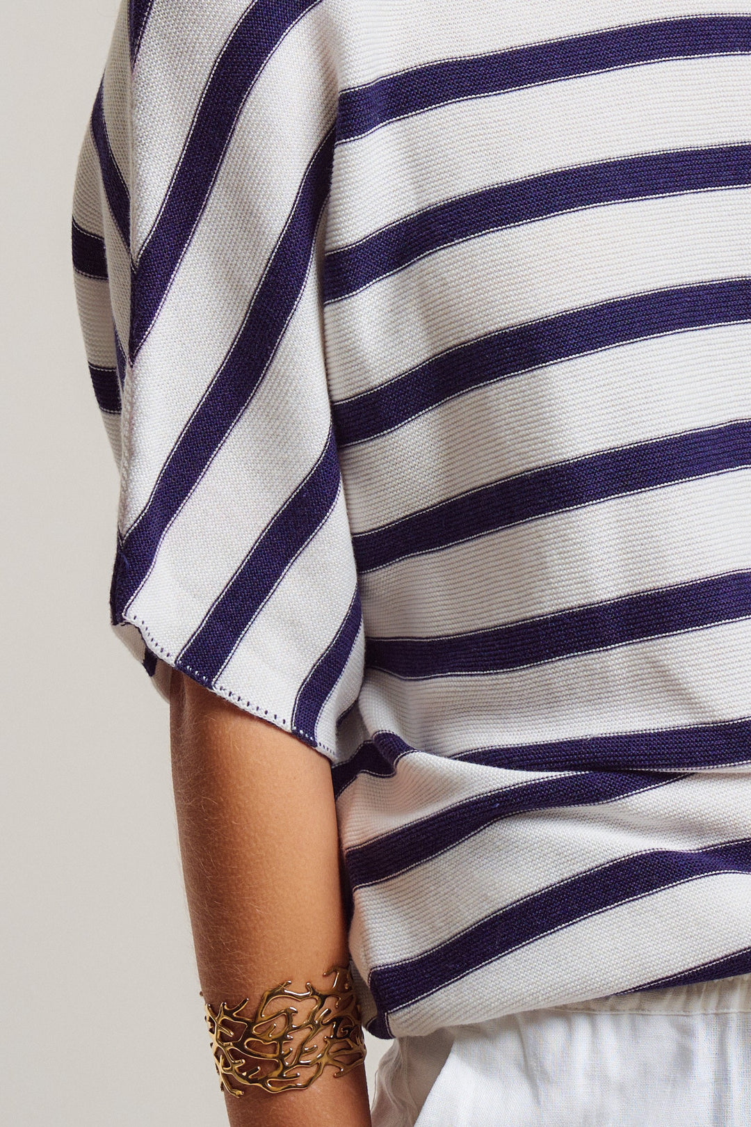 dolman short sleeve knit top - white navy (additional view)