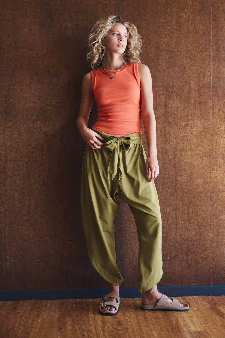 boho tie waist pant - olive green (additional view)