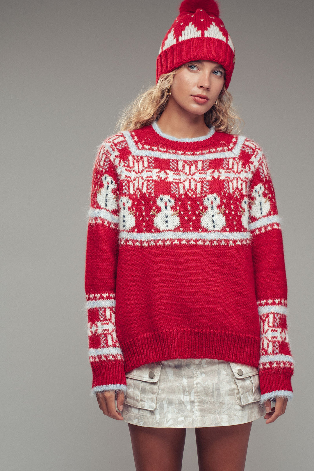 snowman fair isle sweater - red (additional view)