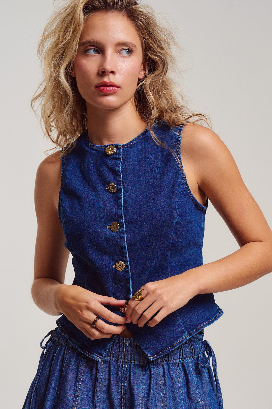 denim button vest - blue (additional view)