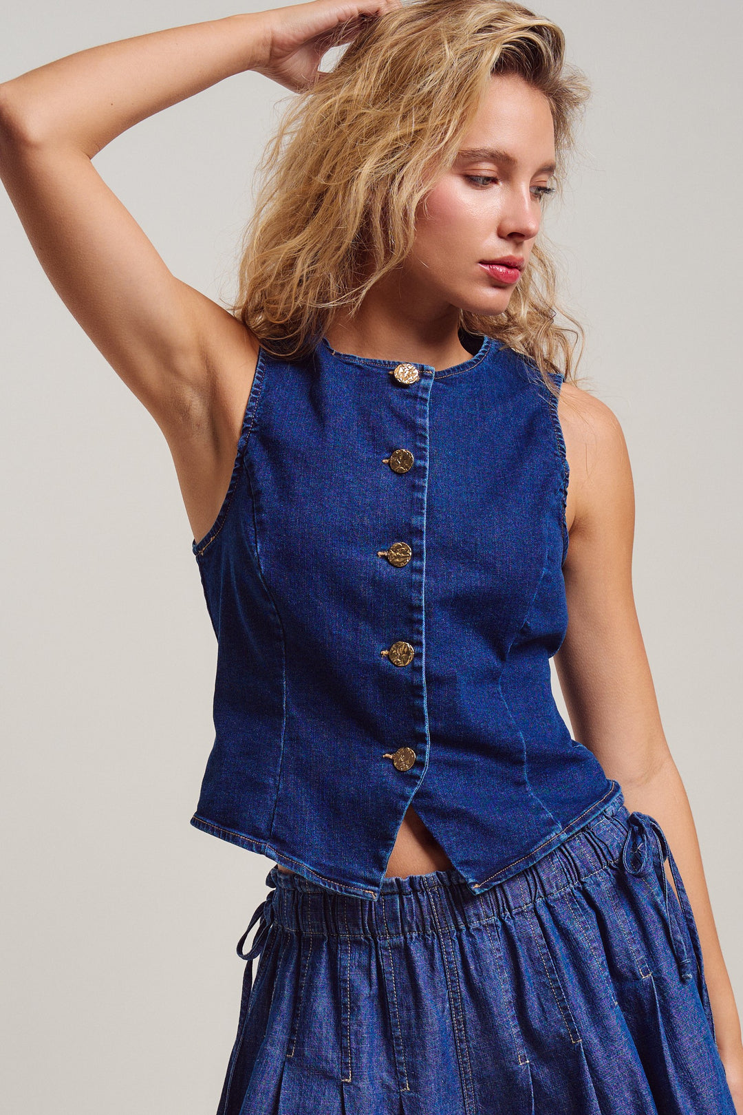 denim button vest - blue (additional view)