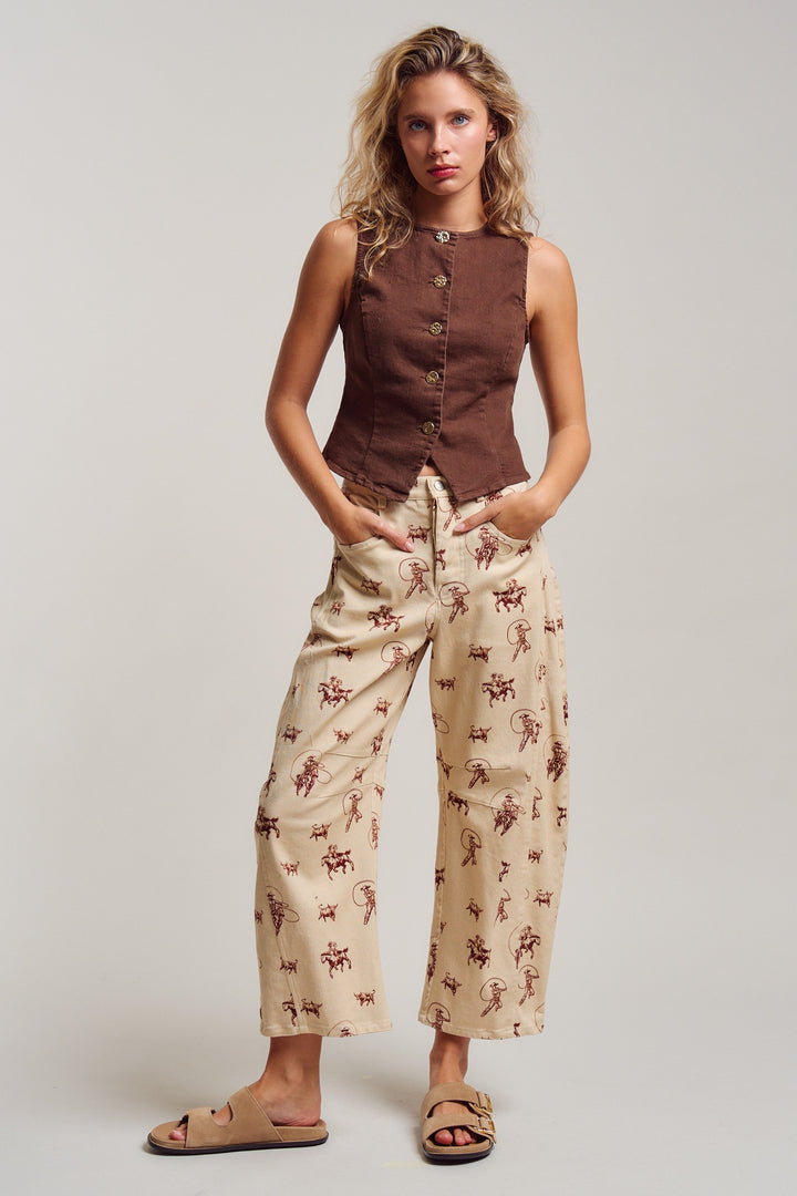 denim button vest - brown (additional view)