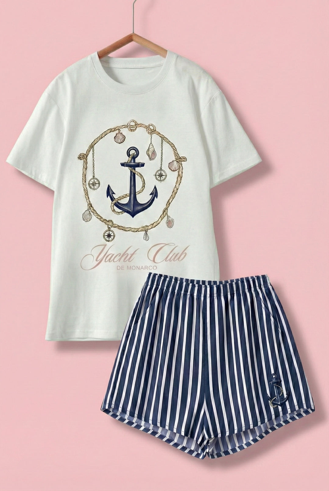 print tee shorts set - white navy