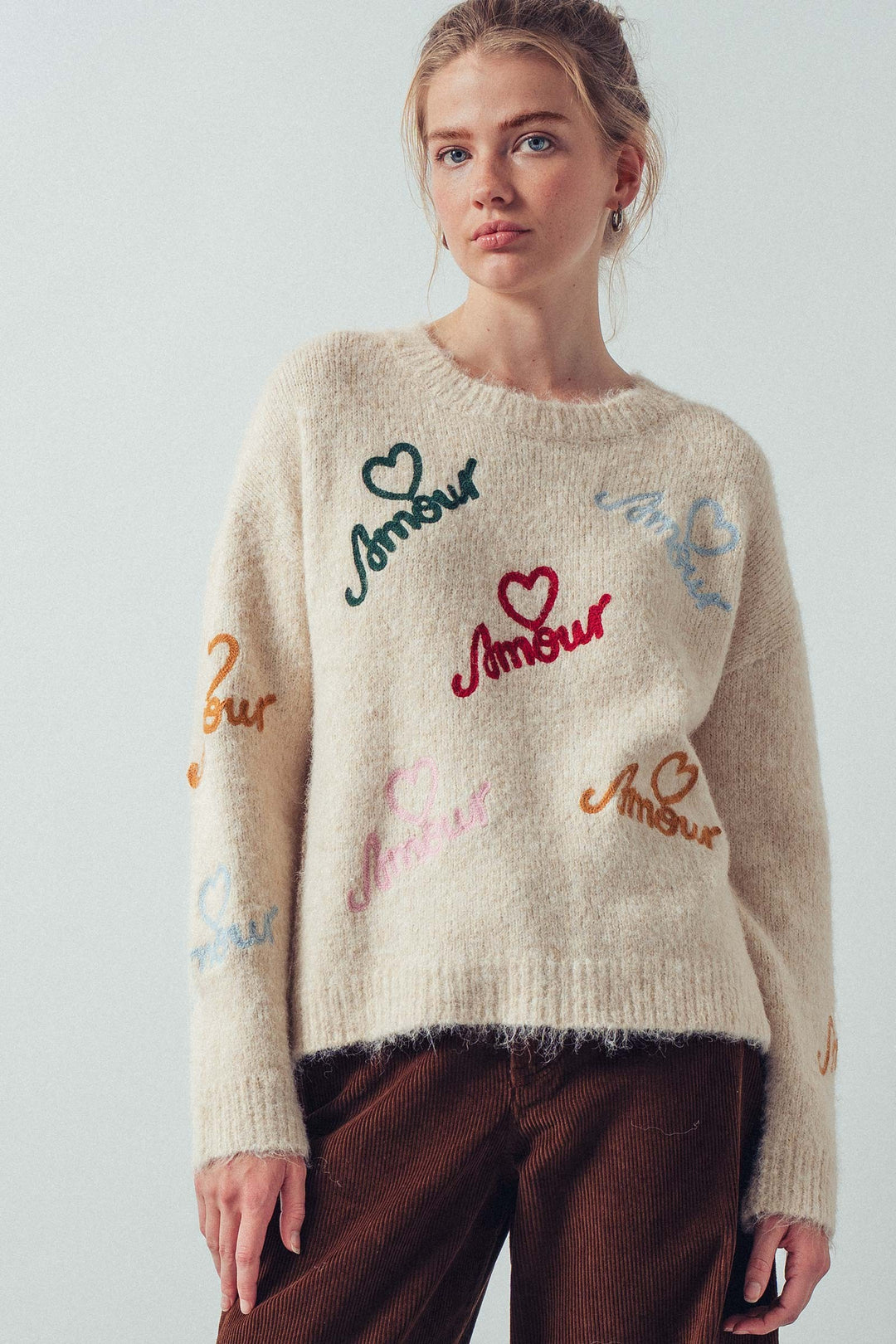 amour embroidered sweater - cream