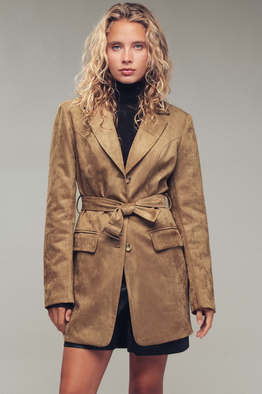 faux suede belted jacket - camel (additional view)