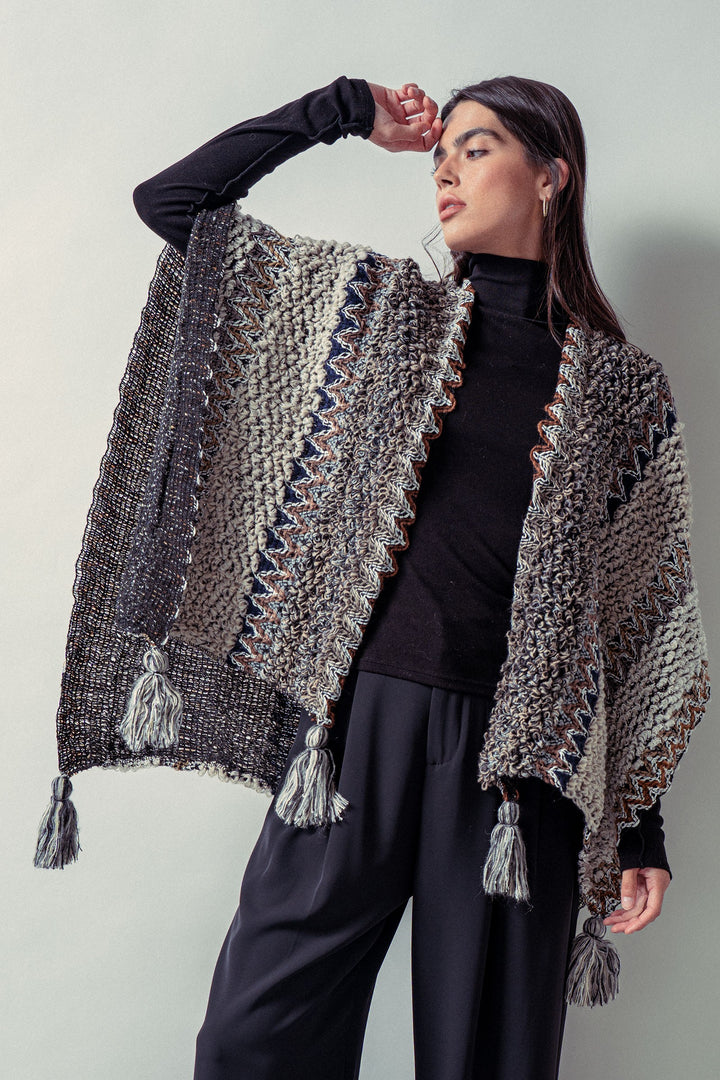 tassel knit poncho - black multi (additional view)