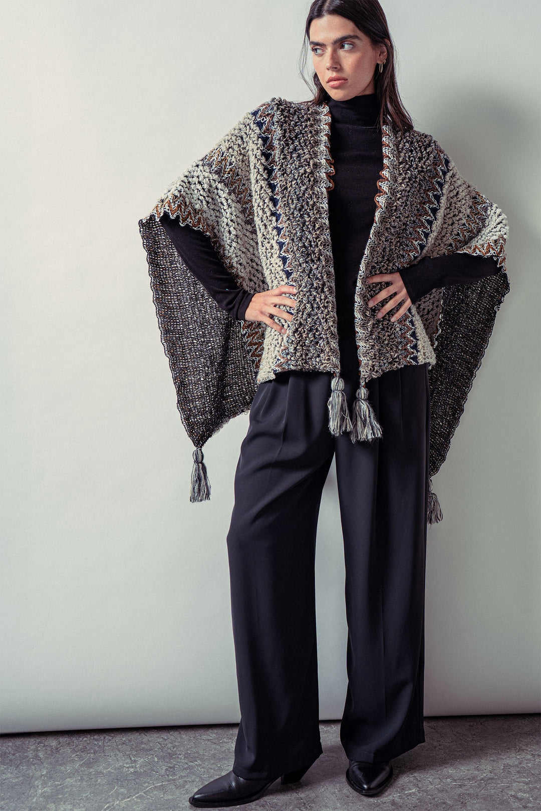 tassel knit poncho - black multi (additional view)