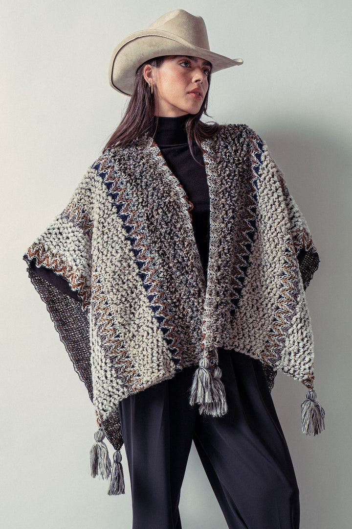 tassel knit poncho - black multi (additional view)