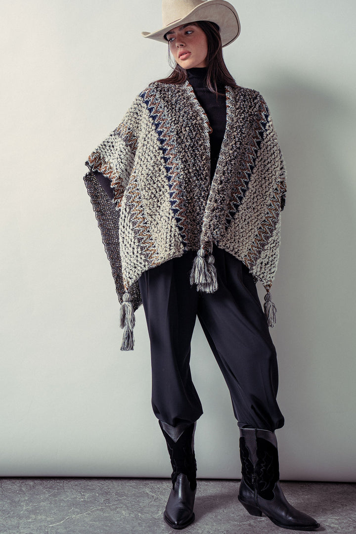 tassel knit poncho - black multi (additional view)