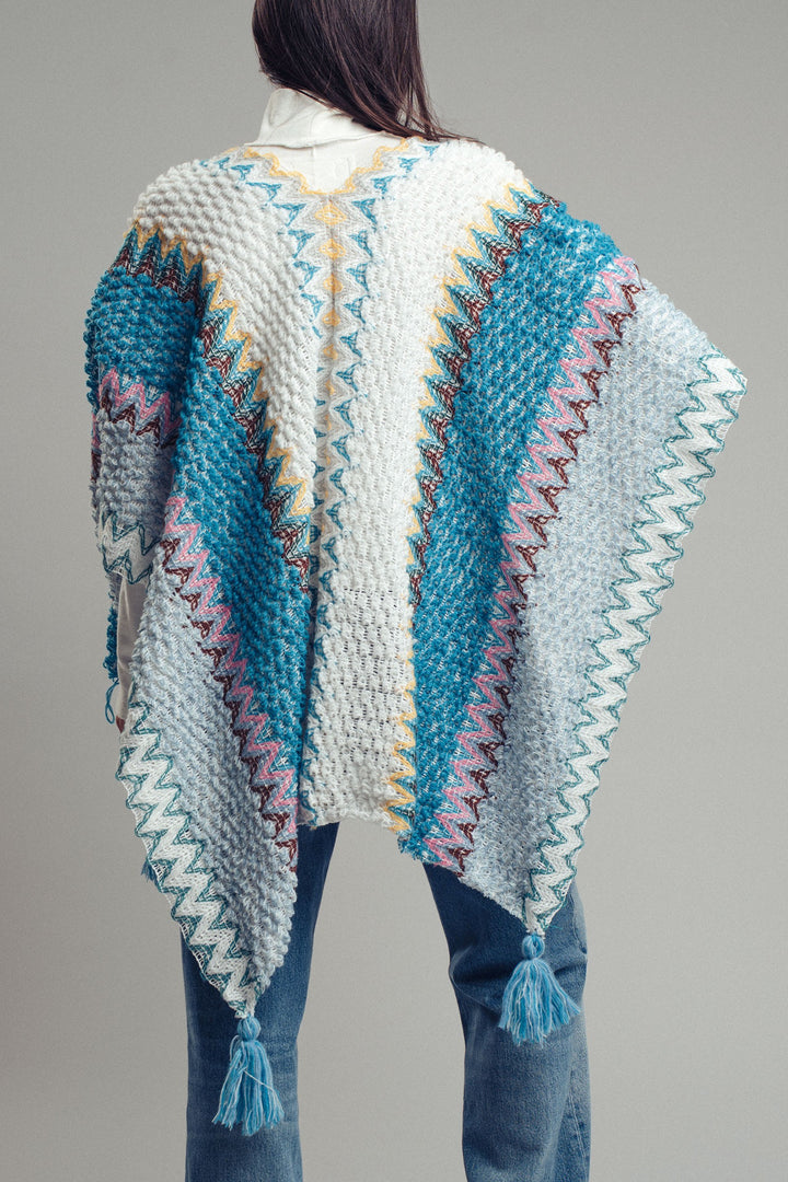 tassel knit poncho - blue multi (additional view)