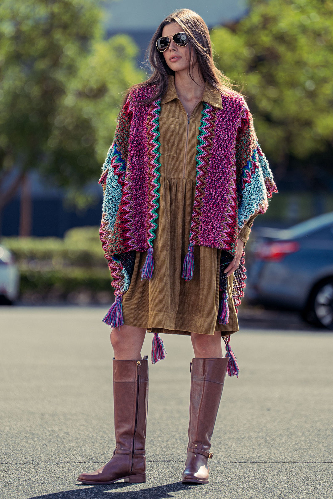 tassel knit poncho - burgundy multi (additional view)