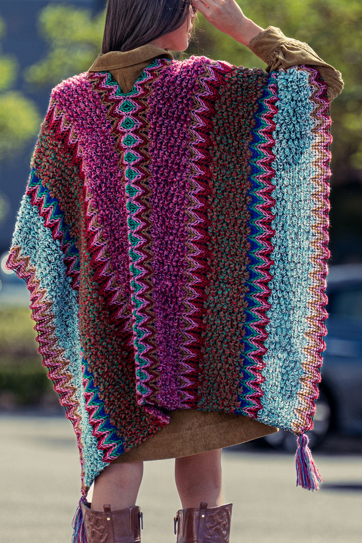 tassel knit poncho - burgundy multi (additional view)