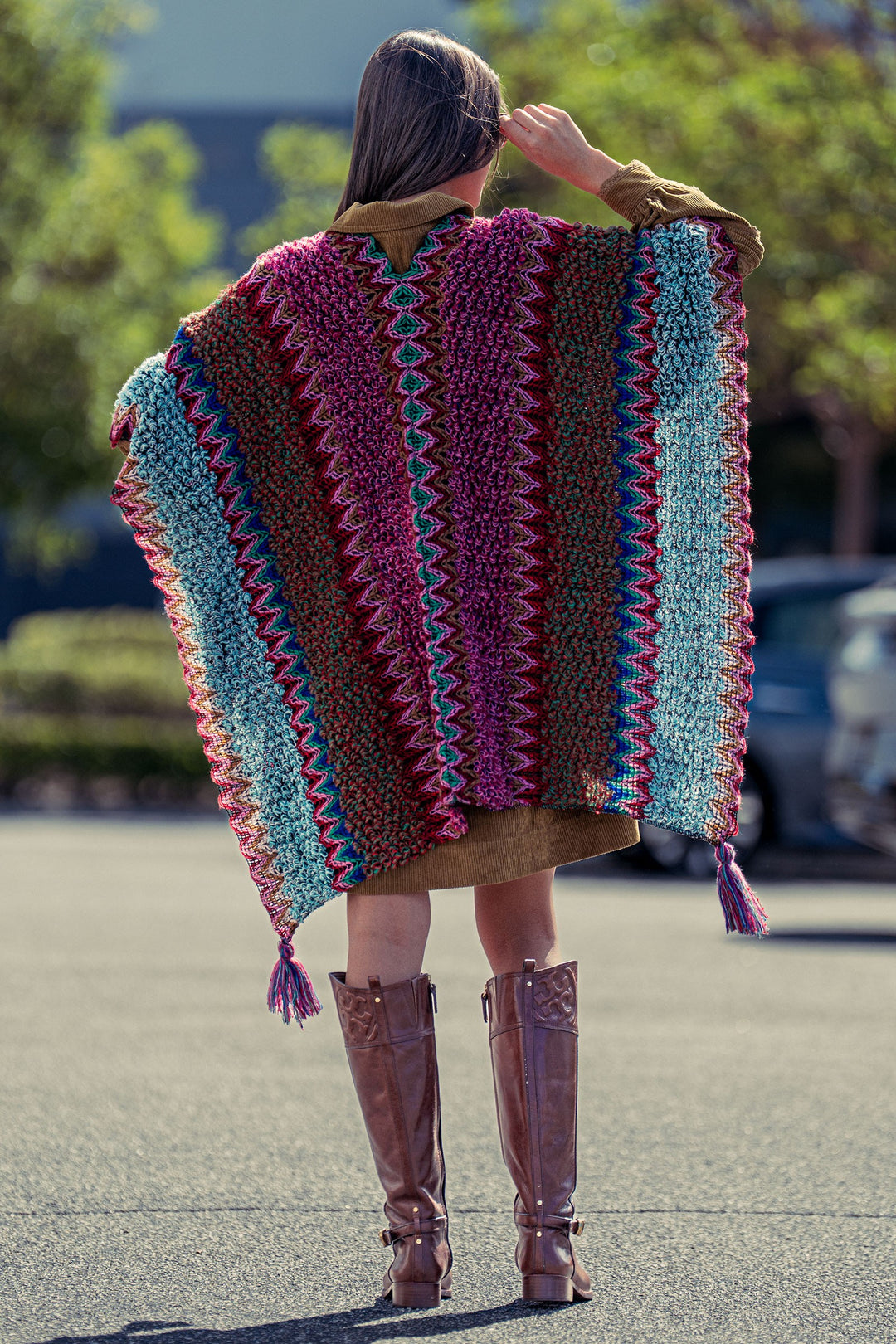 tassel knit poncho - burgundy multi (additional view)