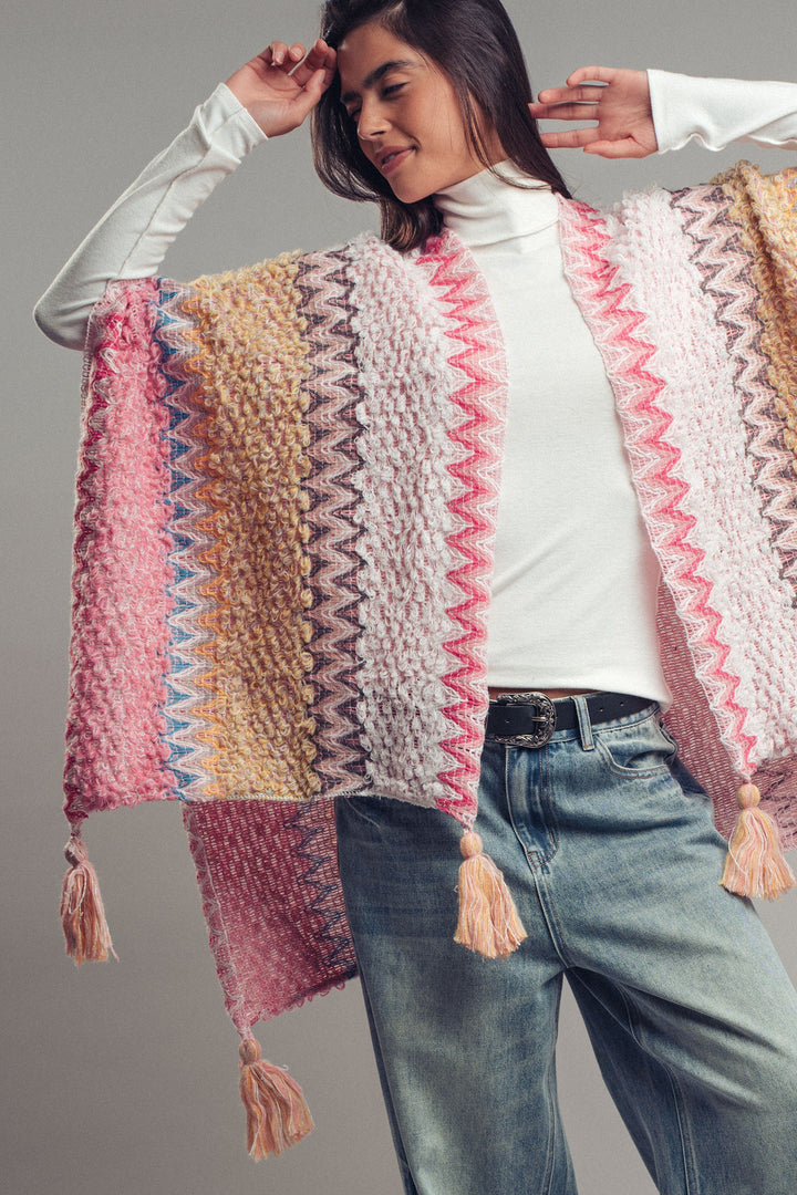 tassel knit poncho - pink multi (additional view)