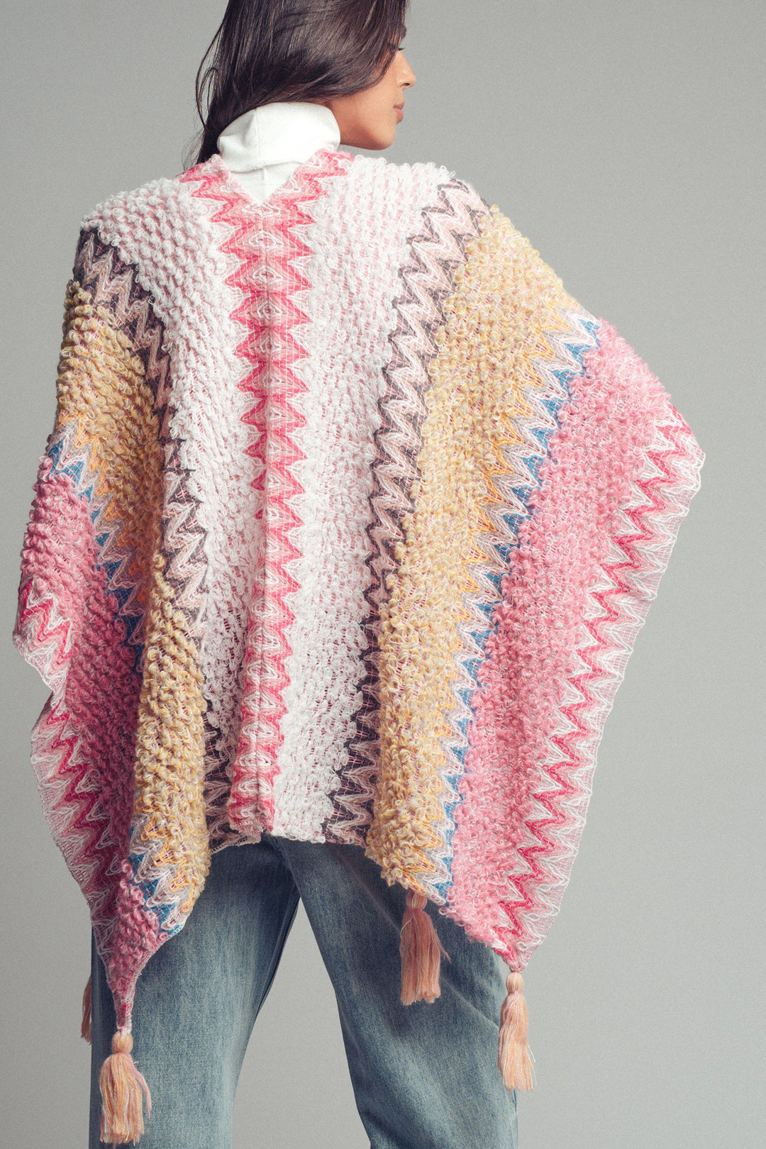 tassel knit poncho - pink multi (additional view)