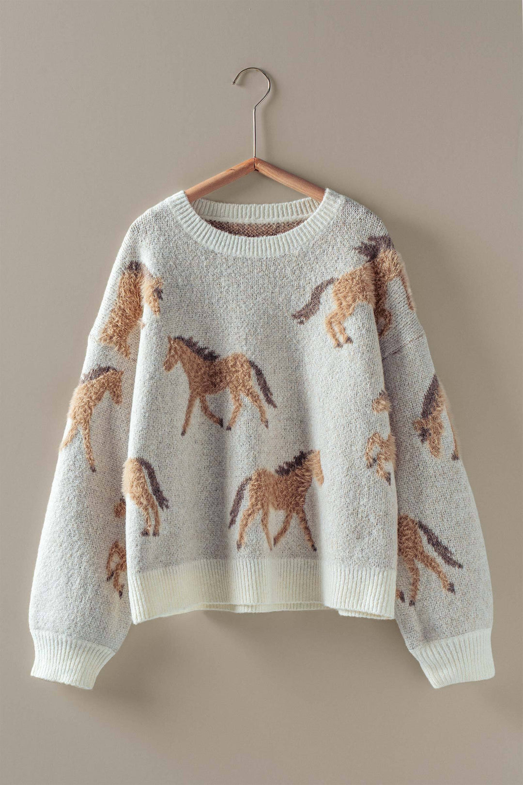 galloping horse knit sweater - ivory