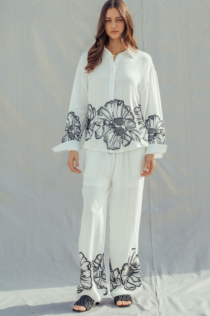 botanical sketch wide leg pants - white (additional view)