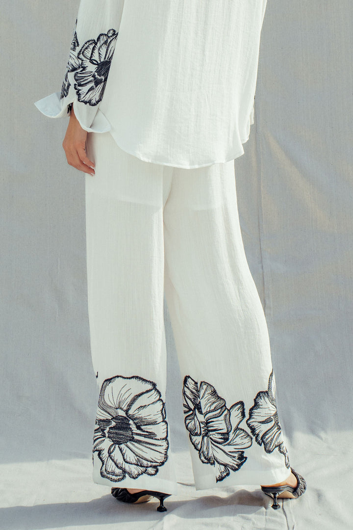 botanical sketch wide leg pants - white (additional view)