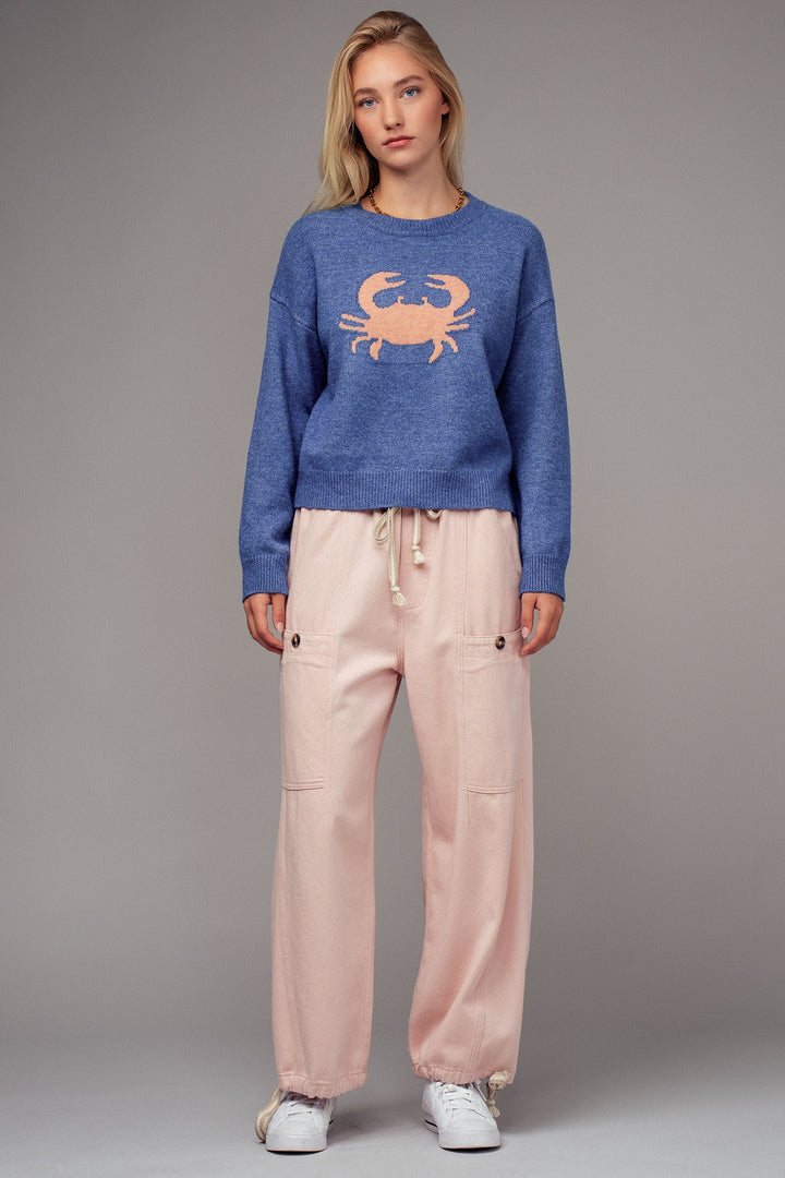 navy crab crewneck sweater - blue (additional view)