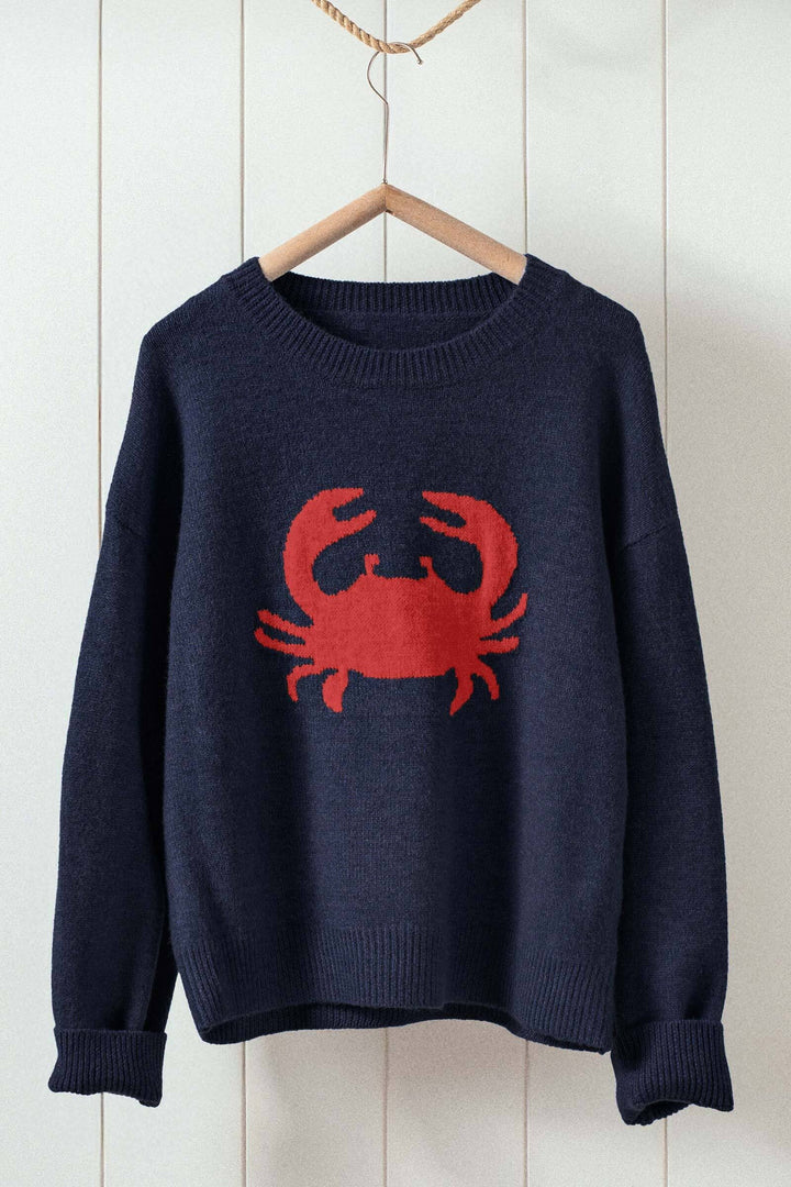 navy crab crewneck sweater - navy