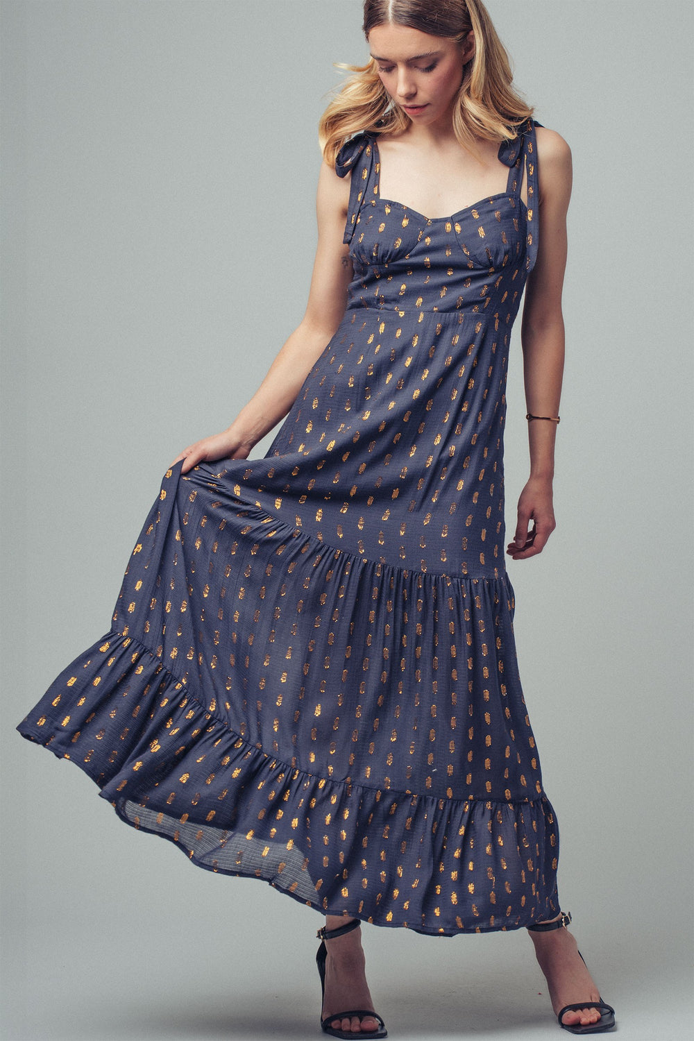 polka dot print maxi dress - navy gold (additional view)