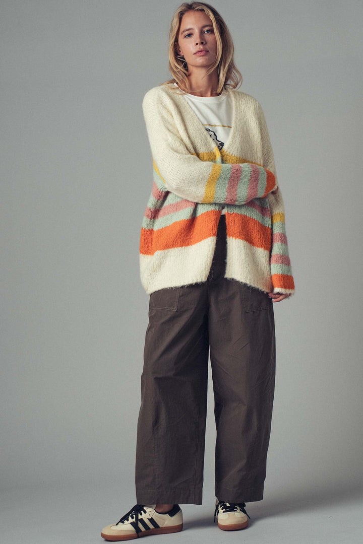 Boho Striped Knit Cardigan Top With Cozy Fit, additional view