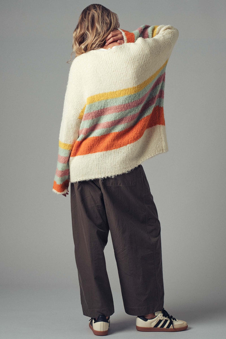 Boho Striped Knit Cardigan Top With Cozy Fit, additional view
