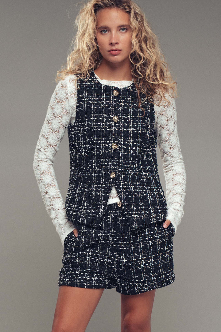 tweed button vest - black (additional view)