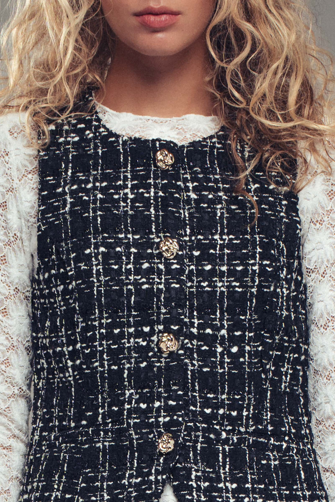 tweed button vest - black (additional view)