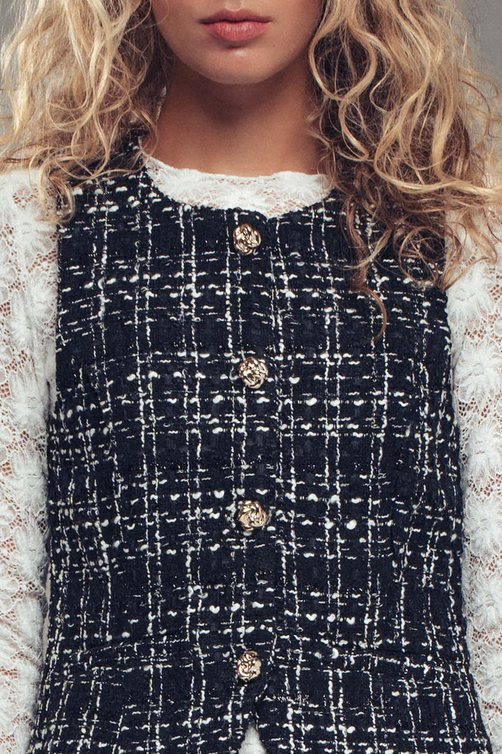tweed button vest - black (additional view)