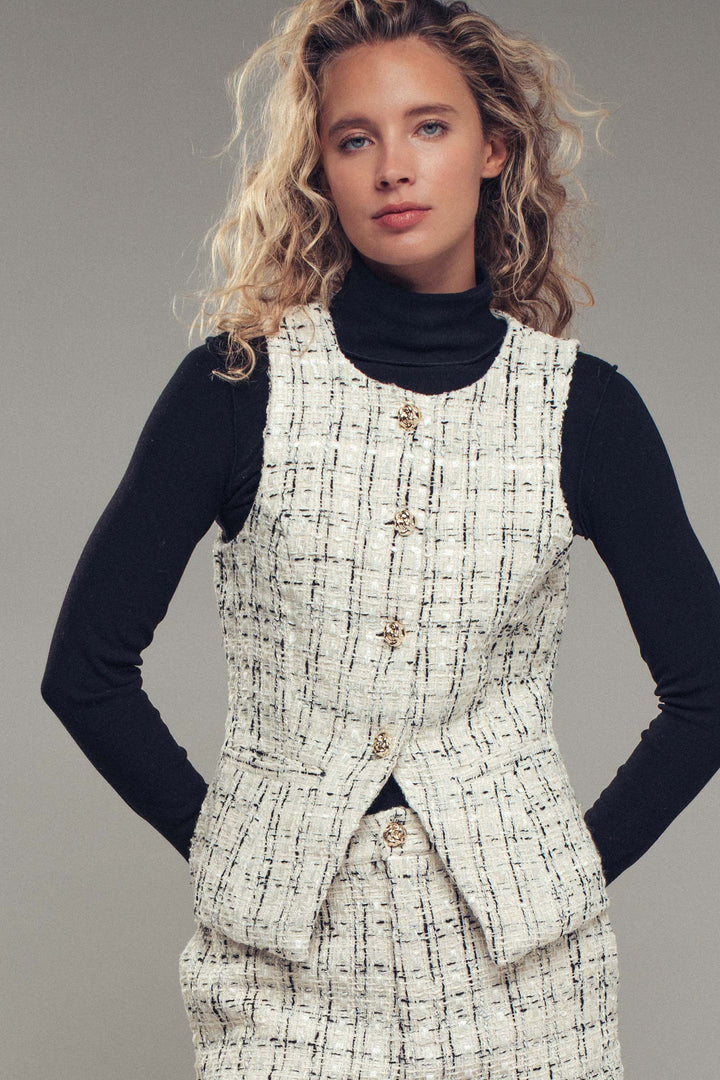 tweed button vest - ivory (additional view)