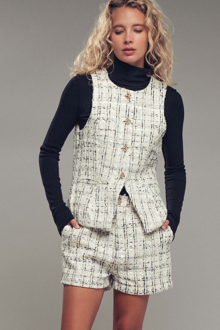 tweed button vest - ivory (additional view)