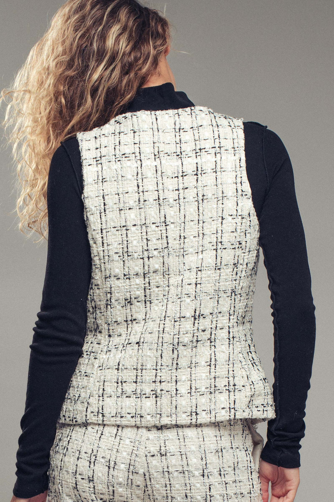 tweed button vest - ivory (additional view)