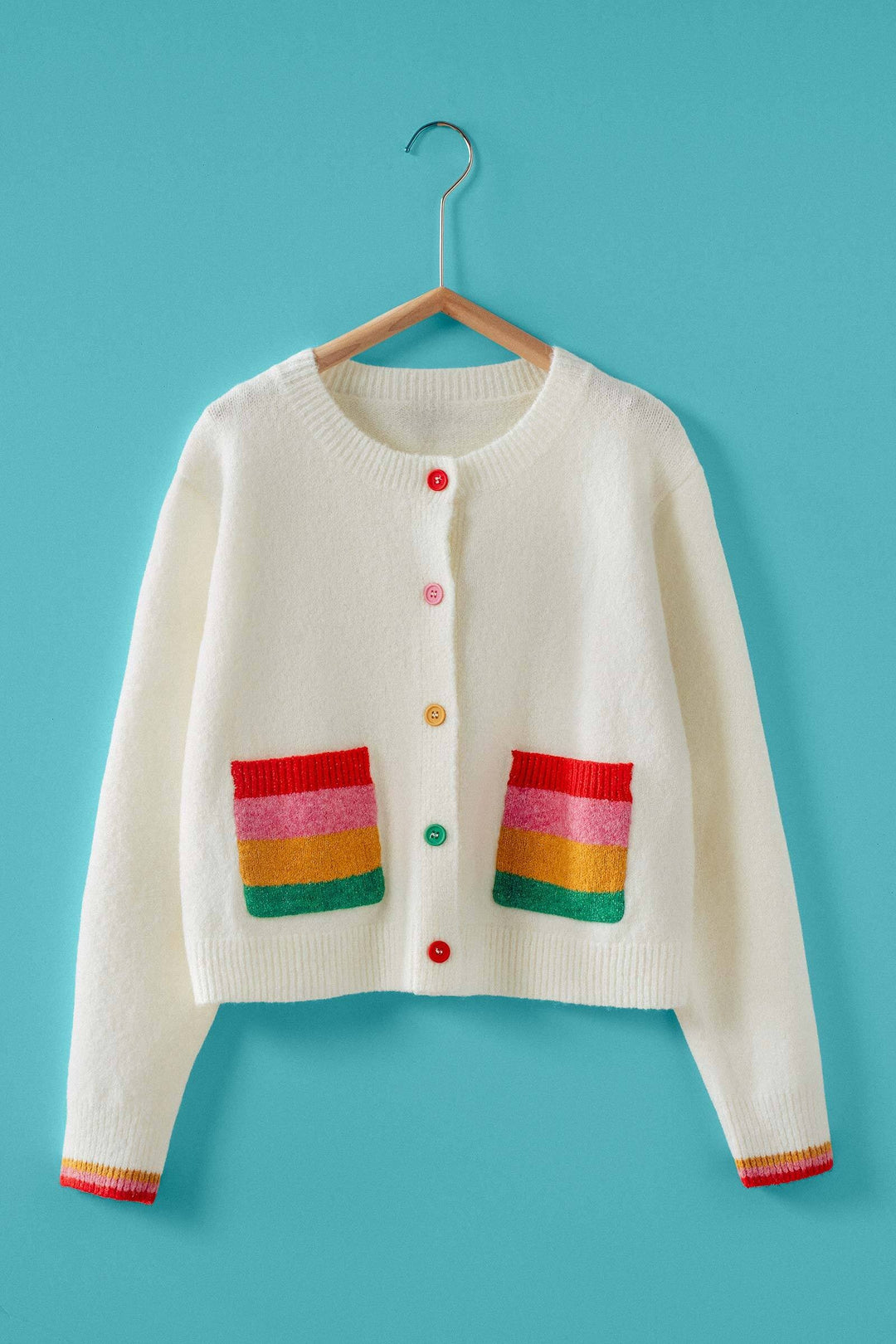 colorblock pocket knit cardigan - ivory