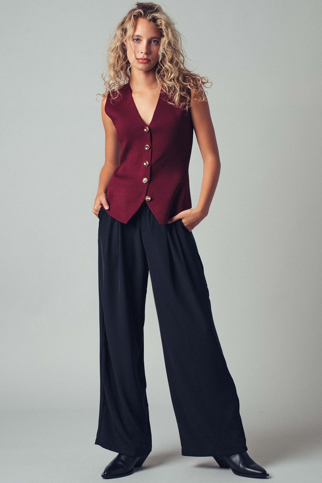 Sculpted Button Front Knit Vest Top