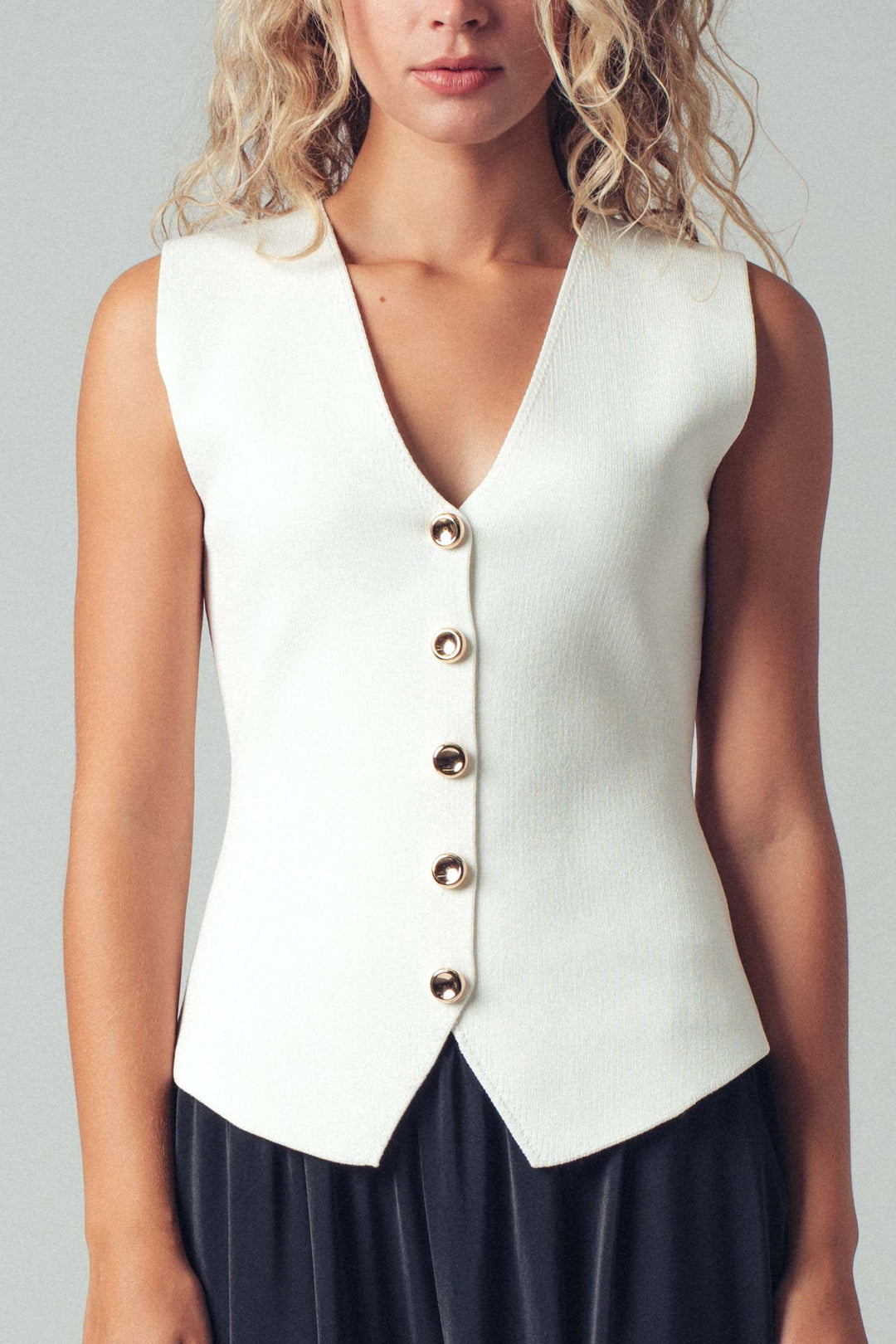 Sculpted Button Front Knit Vest Top