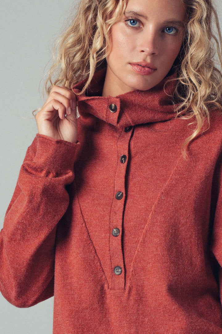 Relaxed Button-Up Knit Pullover with Collar Detail